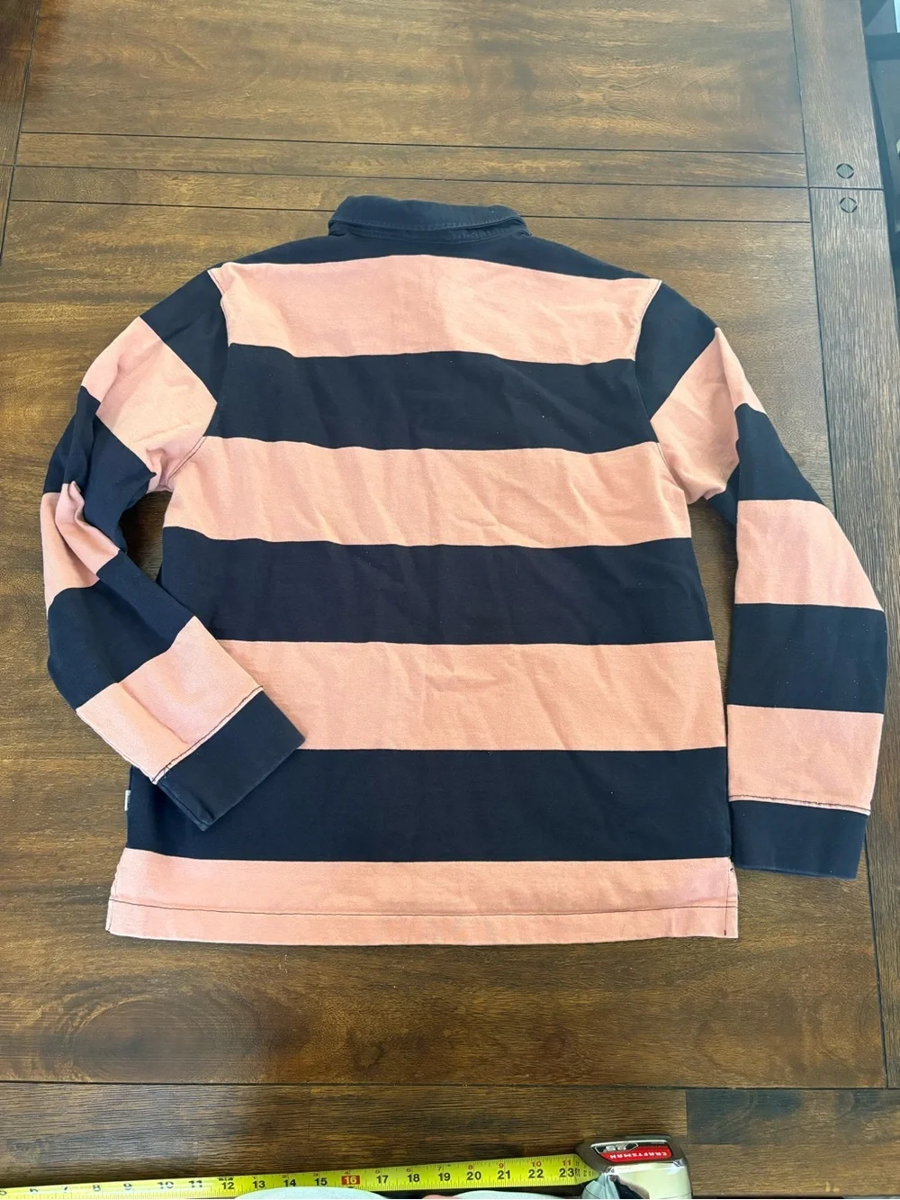 The North Face Berkeley Rugby Shirt Coral Navy Striped Long Sleeve Men LARGE